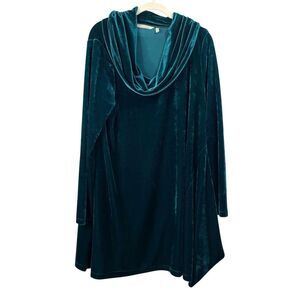 Soft Surroundings cowl neck velvet‎ tunic top Size L emerald green teal